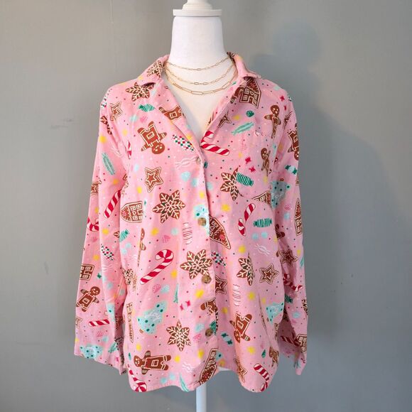 Old Navy Pajama Lounge Set. Large. Pink Red Holiday Winter Cozy Flannel - Picture 2 of 7